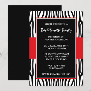 Red Zebra Bachelorette Party Invitations
