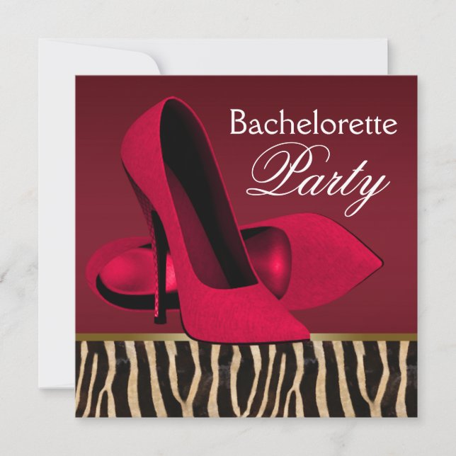 Red Zebra Bachelorette Party Invitations (Front)