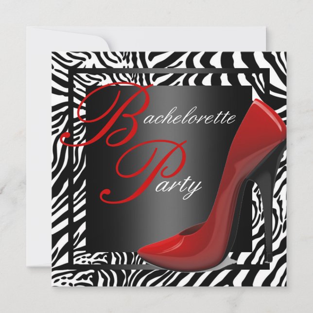 Red Zebra Bachelorette Party Invitations (Front)