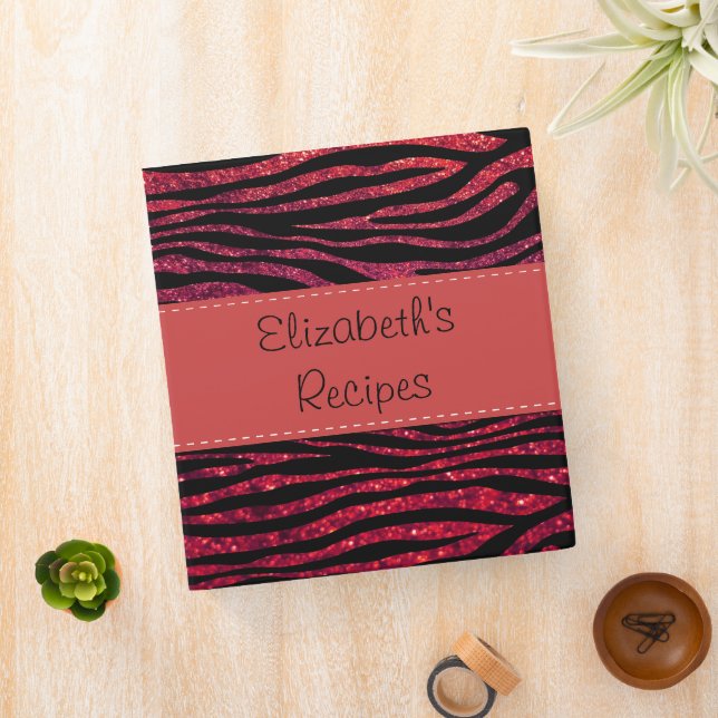 Red Zebra, Glitter Zebra, Zebra Print, Your Name Binder (In Situ)