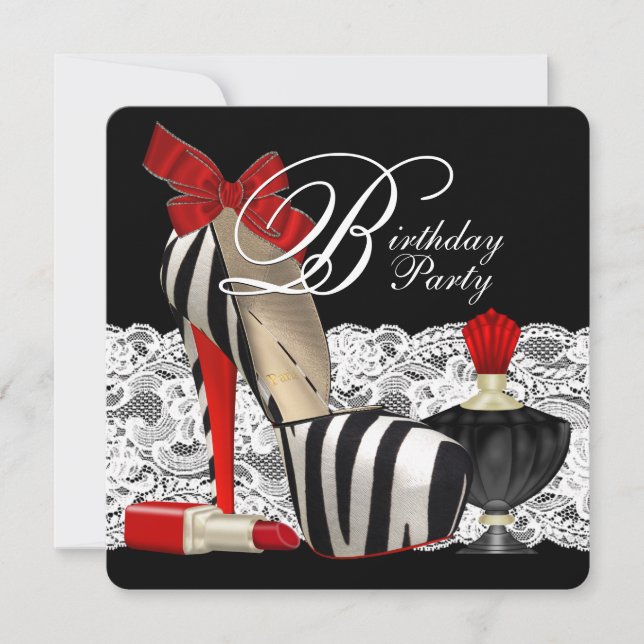 Red Zebra High Heel Shoes Black Red Zebra Party Invitation (Front)