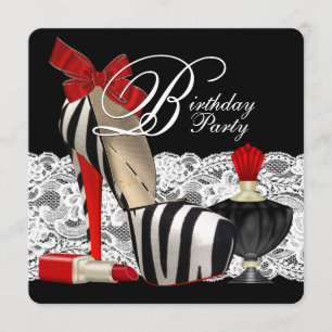 Red Zebra High Heel Shoes Black Red Zebra Party Invitation