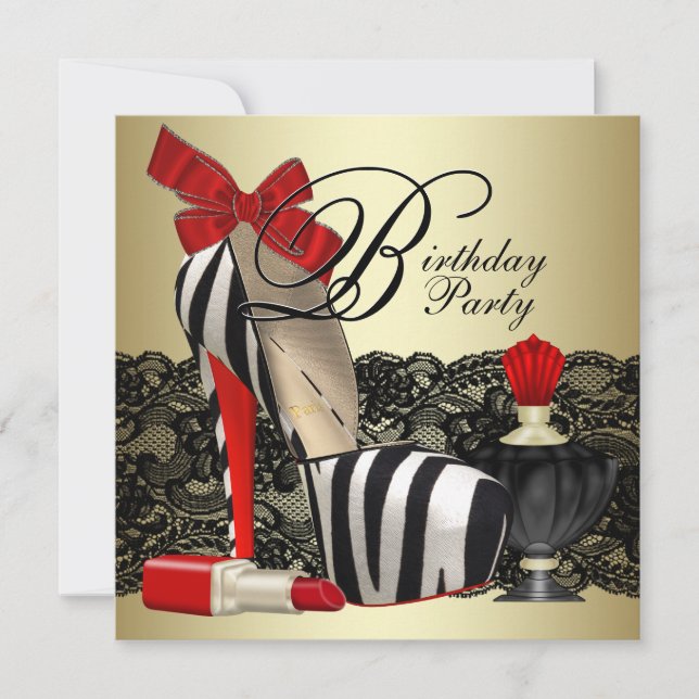 Red Zebra High Heel Shoes Black Red Zebra Party Invitation (Front)