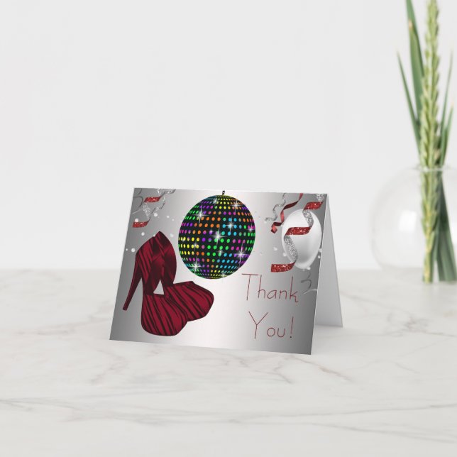 Red Zebra High Heel Shoes Disco Thank You Cards (Front)