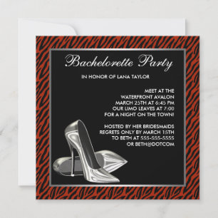 Red Zebra High Heels Bachelorette Party Invitation