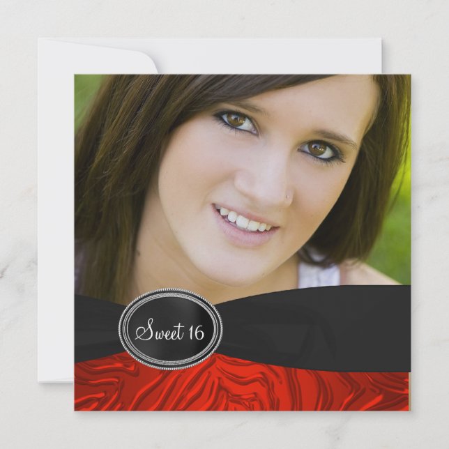 Red Zebra Photo Sweet 16 Birthday Party Invitation (Front)