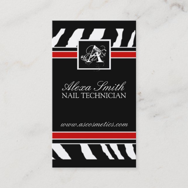 Red Zebra Print  Business Card (Front)