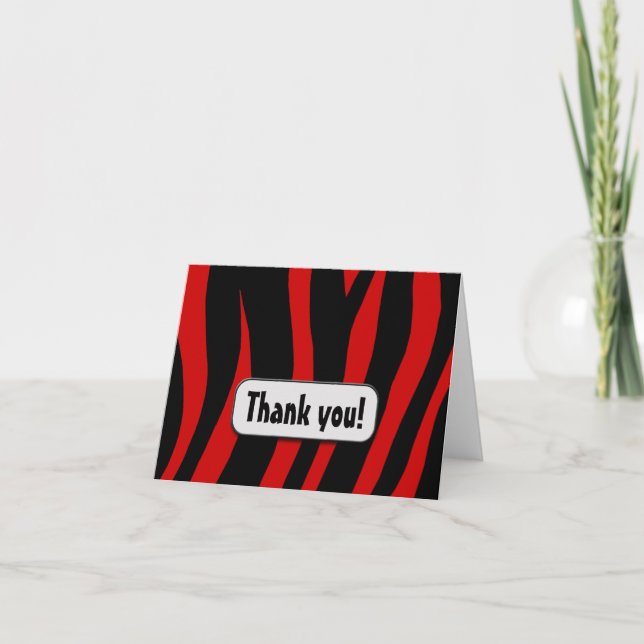 Red Zebra Print "Thank you!" note card (Front)