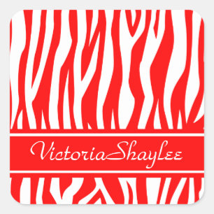 Red Zebra Print with custom text Square Sticker