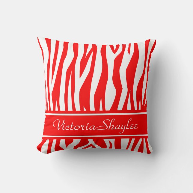 Red Zebra Print with custom text Throw Pillow (Front)