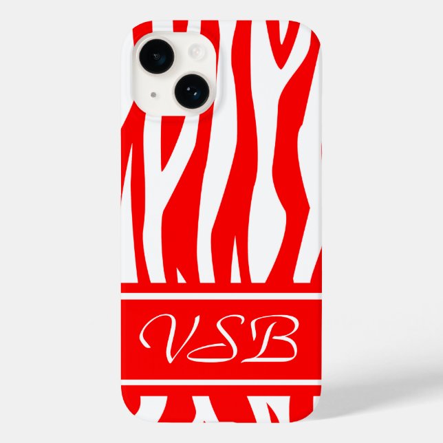 Red Zebra Print with monogram Case-Mate iPhone Case (Back)