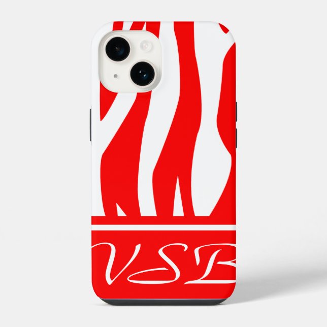 Red Zebra Print with monogram iPhone Case (Back)