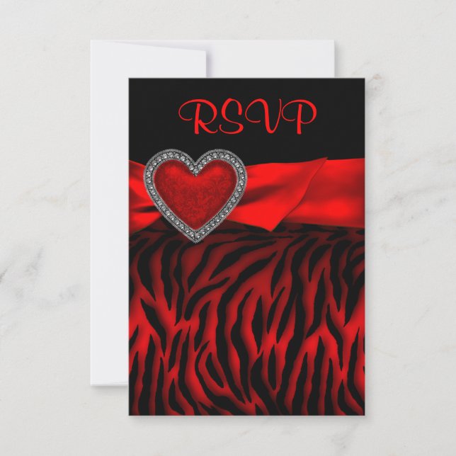 Red Zebra Red Heart RSVP Card (Front)