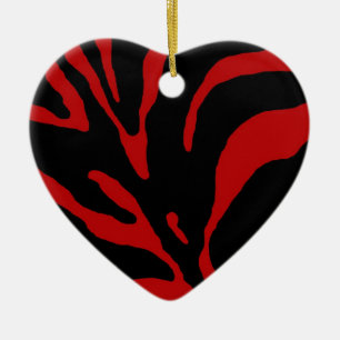 Red Zebra Stripe Animal Print Ceramic Ornament
