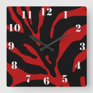 Red Zebra Stripe Animal Print Square Wall Clock