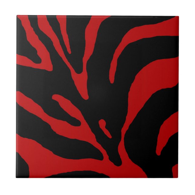 Red Zebra Stripe Animal Print Tile (Front)
