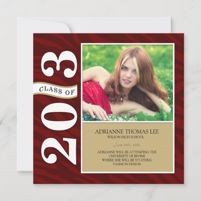 Red Zebra Stripes Class of 2013 Graduation Invitation (Front)