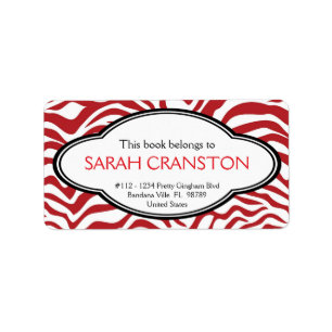 Red Zebra Stripes Pattern Book plate Label