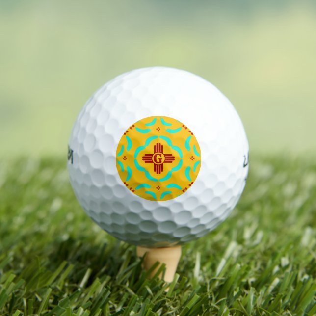 Red Zia Symbols New Mexico Turquoise Feathers Golf Balls (Insitu Tee)