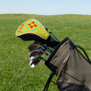 Red Zia Symbols New Mexico Turquoise Feathers Golf Head Cover