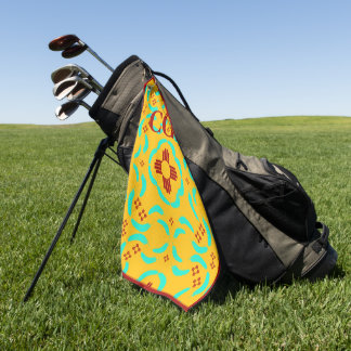 Red Zia Symbols New Mexico Turquoise Feathers Golf Towel