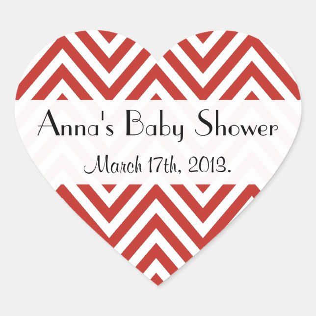Red Zigzag, Red Chevron, Wave Pattern, Baby Shower Heart Sticker (Front)