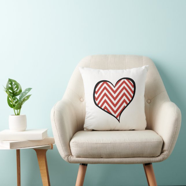 Red Zigzag, Red Chevron, Zigzag Pattern, Heart Throw Pillow (Chair)