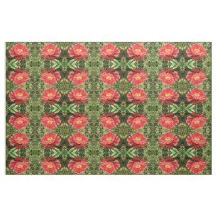 Red Zinnia Floral Patterned Fabric