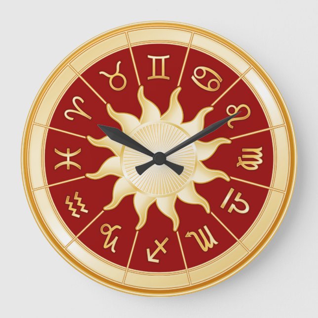 Red Zodiac Wheel Large Clock (Front)