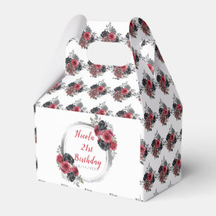 Redand Silver Elegant Flowers Birthday Favor Box