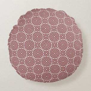 Redand White Ethnic Geometric Circle Pattern Round Pillow