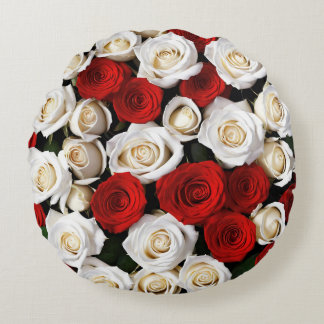 RedandWhiteRoses Round Pillow