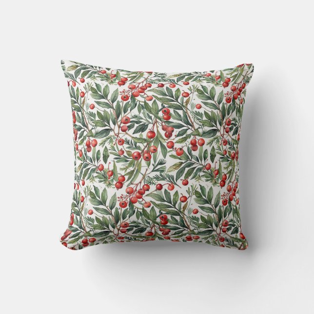Redberry Christmas Throw Pillow (Front)