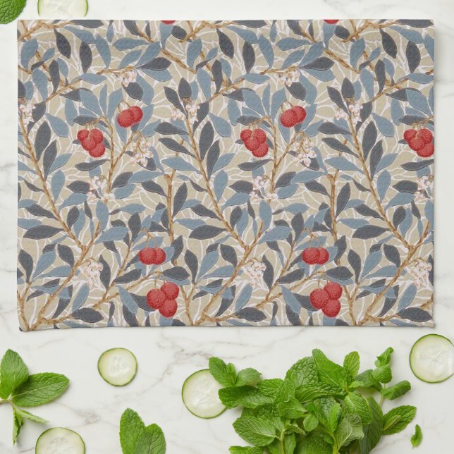 Redberry Tree, William Morris Kitchen Towel (Folded)