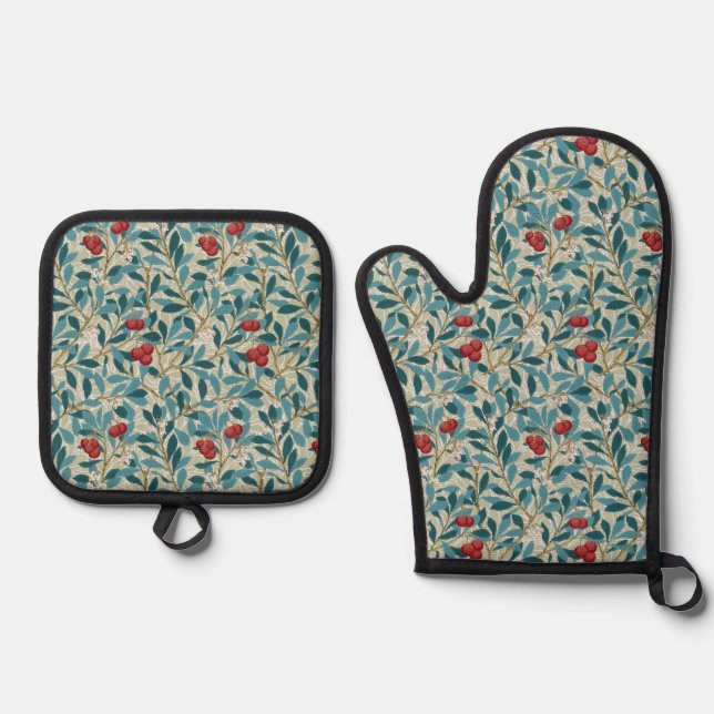 Redberry Tree, William Morris Oven Mitt & Pot Holder Set (Front)