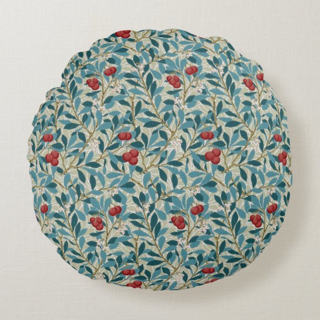 Redberry Tree, William Morris Round Pillow (Front)