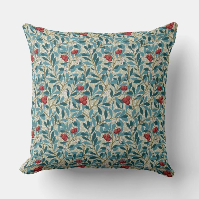 Redberry Tree, William Morris Throw Pillow (Front)