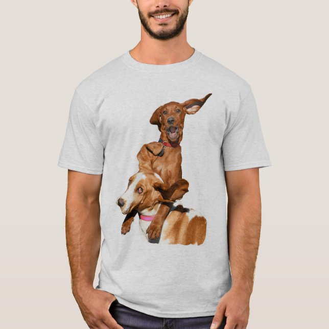 Redbone Coonhound & Basset Hound Playing T-Shirt (Front)
