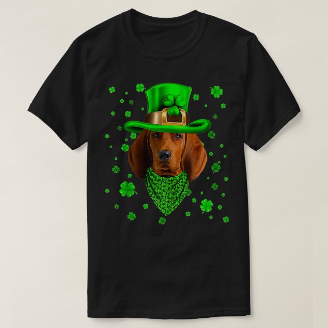 Redbone Coonhound Dog St Patricks Day Dog Hat  T-Shirt (Design Front)
