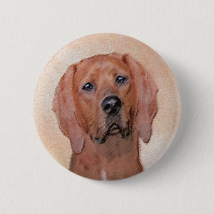Redbone Coonhound Painting - Cute Original Dog Art 2 Inch Round Button