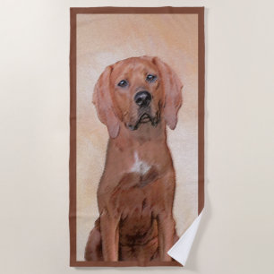Redbone Coonhound Painting - Cute Original Dog Art Beach Towel
