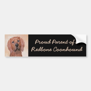 Redbone Coonhound Painting - Cute Original Dog Art Bumper Sticker