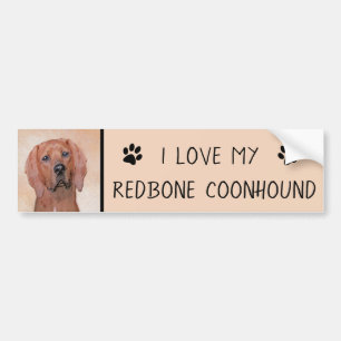 Redbone Coonhound Painting - Cute Original Dog Art Bumper Sticker