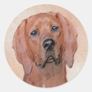 Redbone Coonhound Painting - Cute Original Dog Art Classic Round Sticker