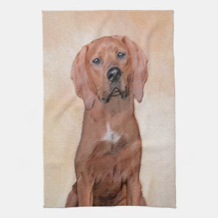 Redbone Coonhound Painting - Cute Original Dog Art Kitchen Towel