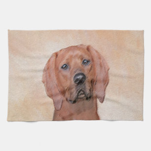 Redbone Coonhound Painting - Cute Original Dog Art Kitchen Towel