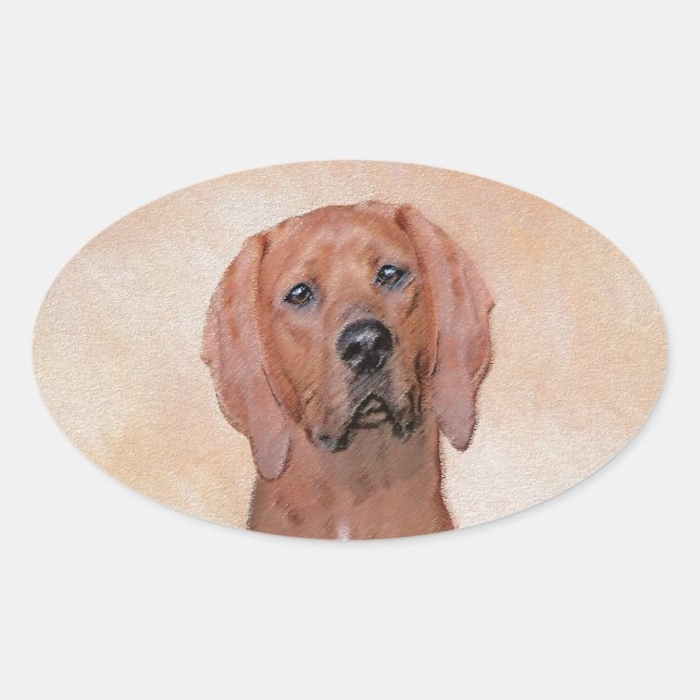 Redbone Coonhound Painting - Cute Original Dog Art Oval Sticker (Front)
