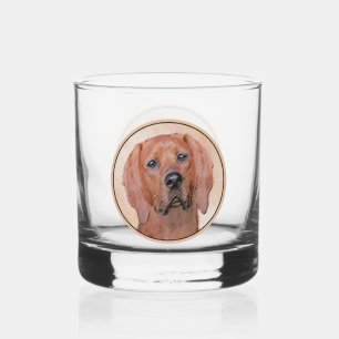 Redbone Coonhound Painting - Cute Original Dog Art Whiskey Glass
