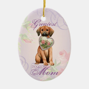 Redbone Heart Mom Ceramic Ornament
