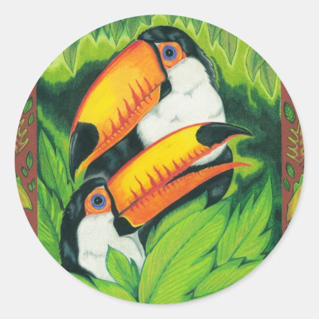 Redbubble art new 1 09 004toucans crop enhanced classic round sticker (Front)